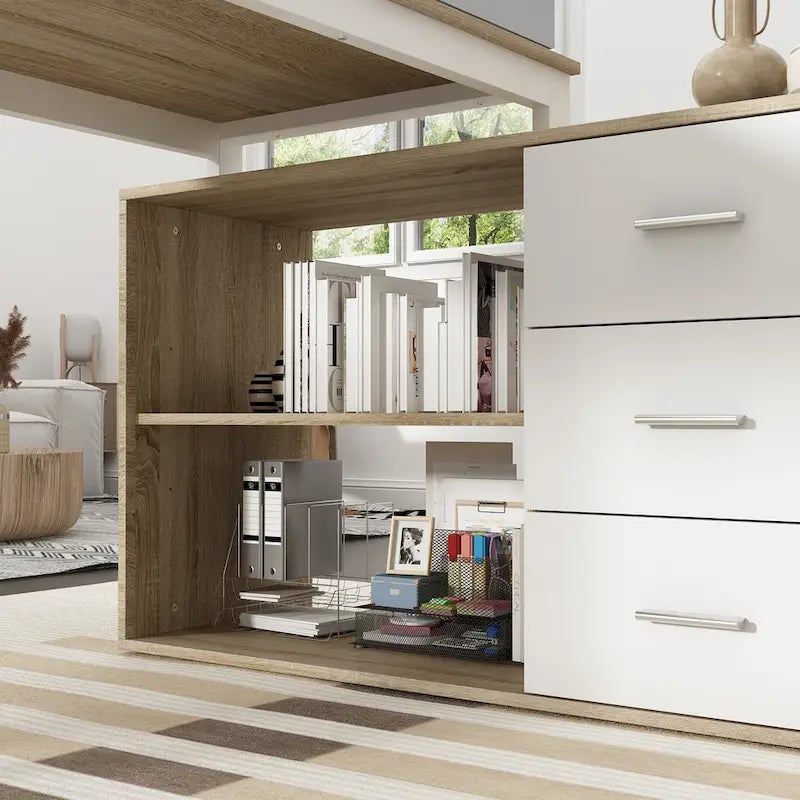 Bureau d'ordinateur d'angle 55 pouces avec rangement et armoire réversible