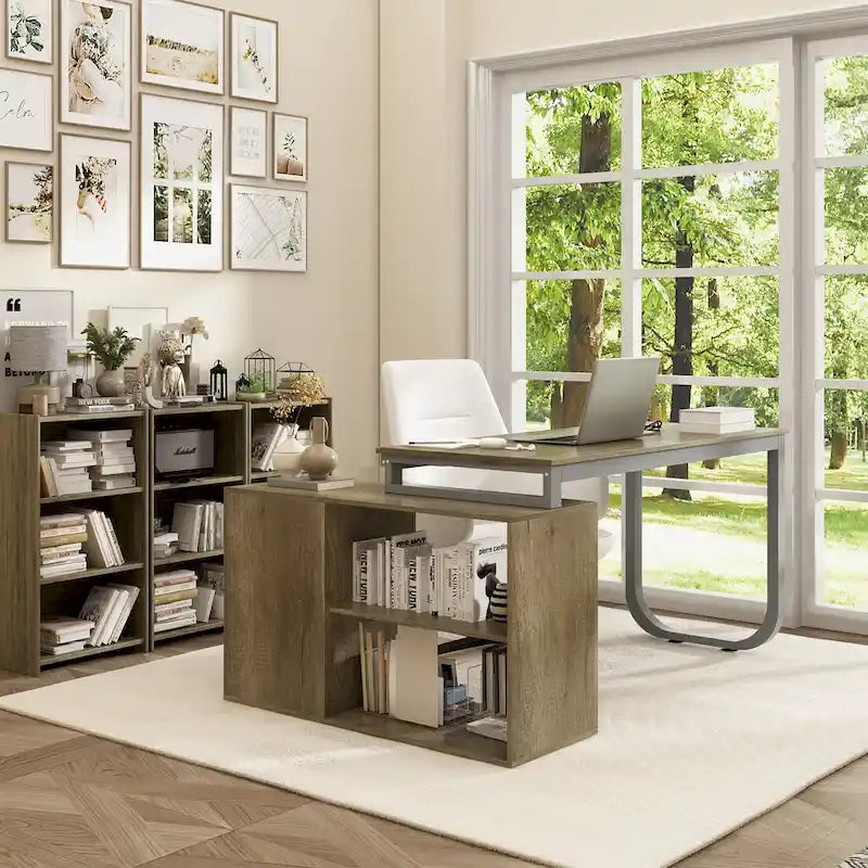 Bureau d'ordinateur d'angle 55 pouces avec rangement et armoire réversible