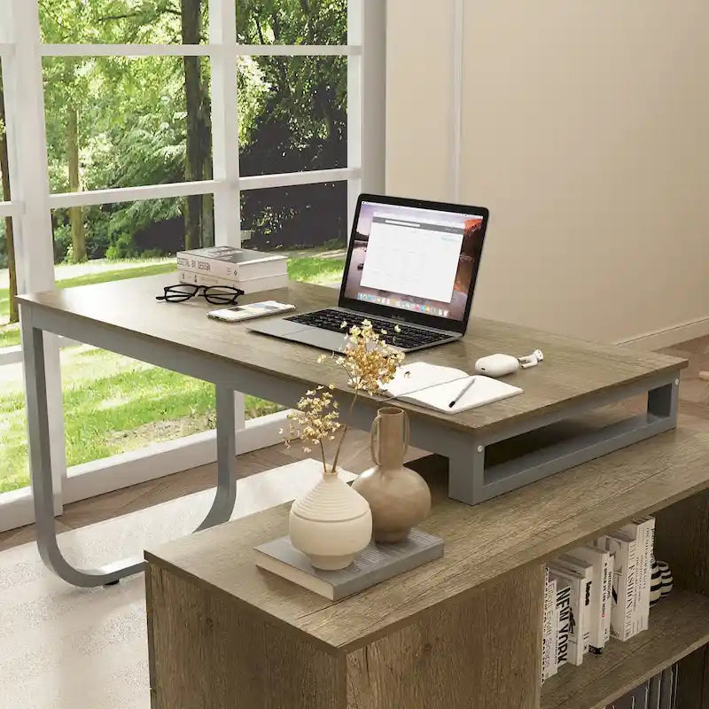 Bureau d'ordinateur d'angle 55 pouces avec rangement et armoire réversible