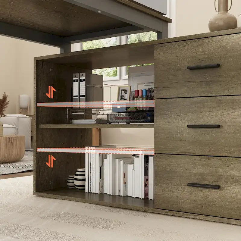 Bureau d'ordinateur d'angle 55 pouces avec rangement et armoire réversible