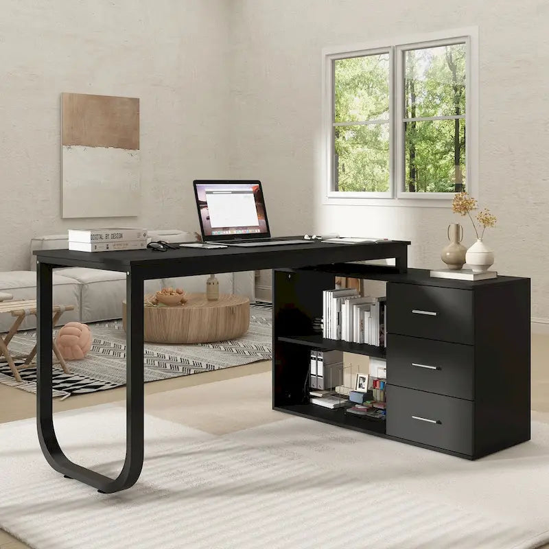 Bureau d'ordinateur d'angle 55 pouces avec rangement et armoire réversible