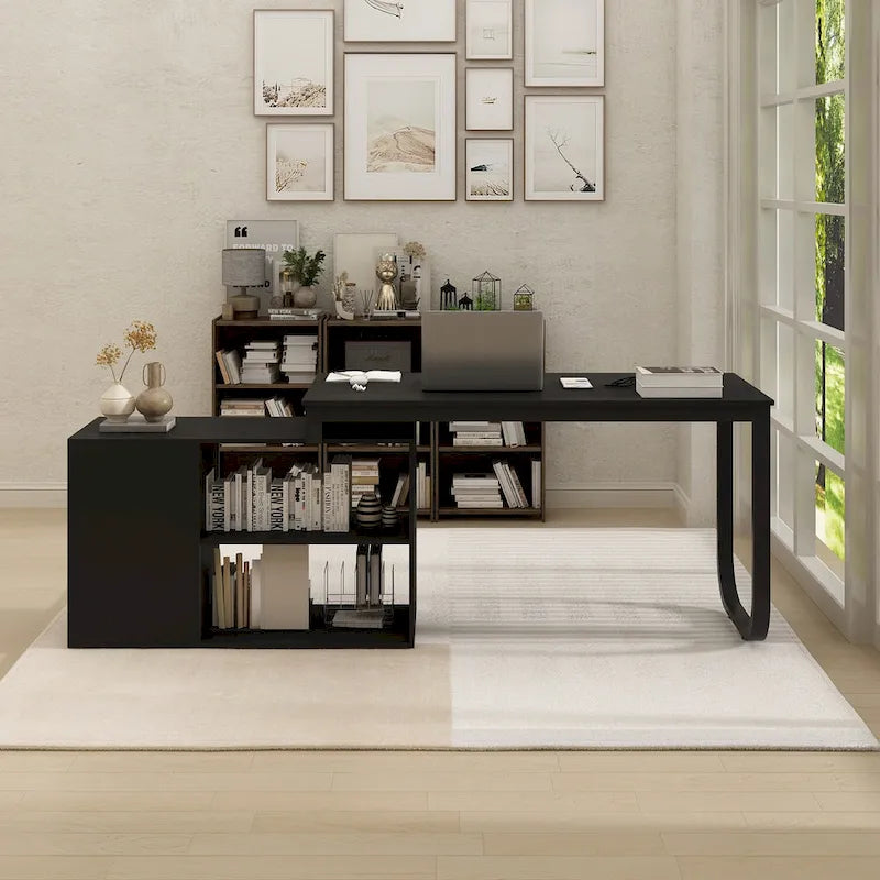 Bureau d'ordinateur d'angle 55 pouces avec rangement et armoire réversible