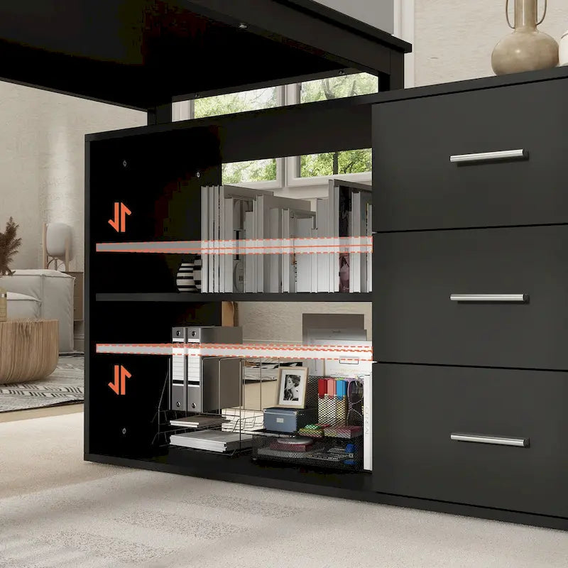 Bureau d'ordinateur d'angle 55 pouces avec rangement et armoire réversible