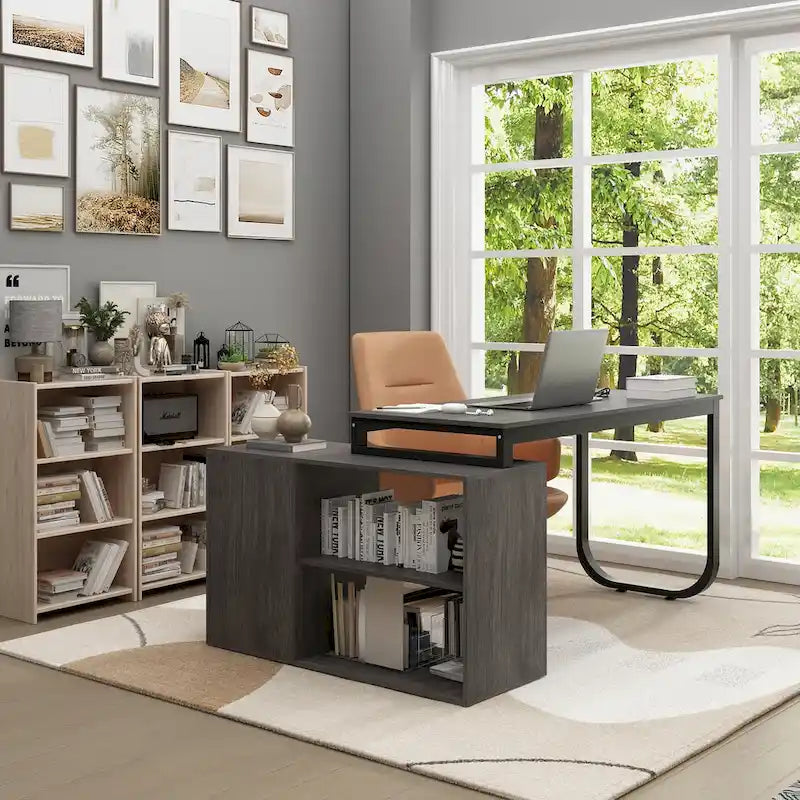 Bureau d'ordinateur d'angle 55 pouces avec rangement et armoire réversible