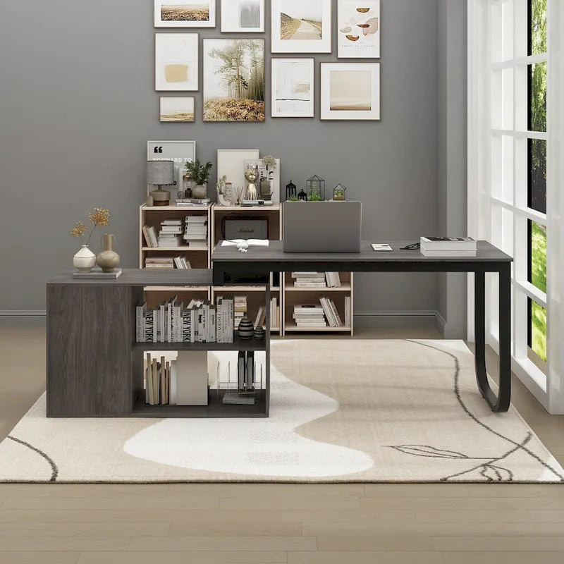 Bureau d'ordinateur d'angle 55 pouces avec rangement et armoire réversible