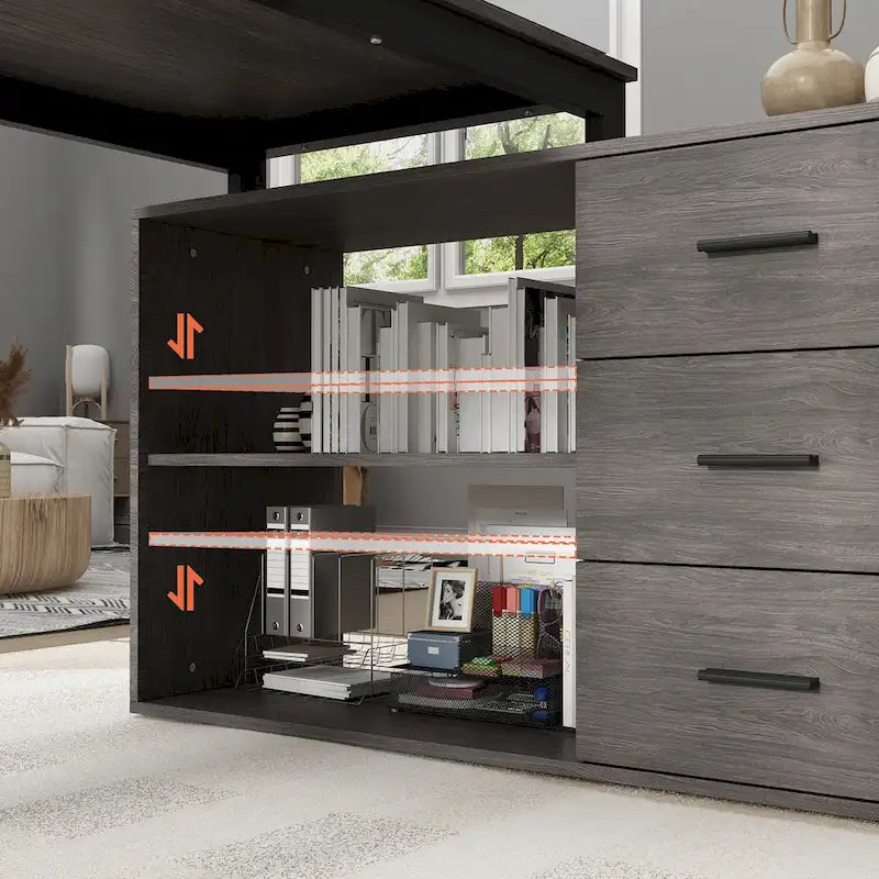 Bureau d'ordinateur d'angle 55 pouces avec rangement et armoire réversible