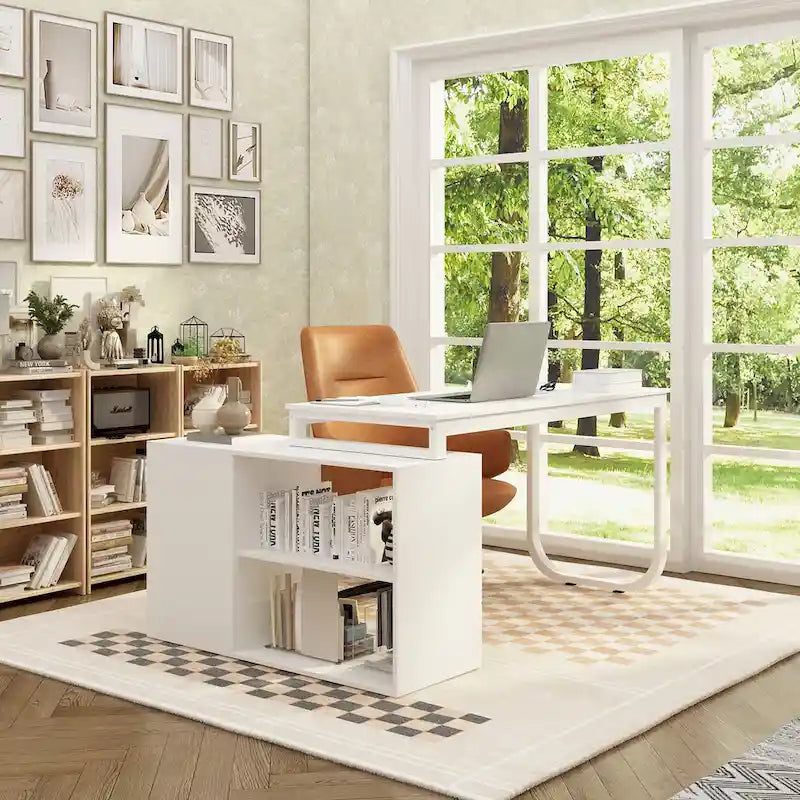 Bureau d'ordinateur d'angle 55 pouces avec rangement et armoire réversible