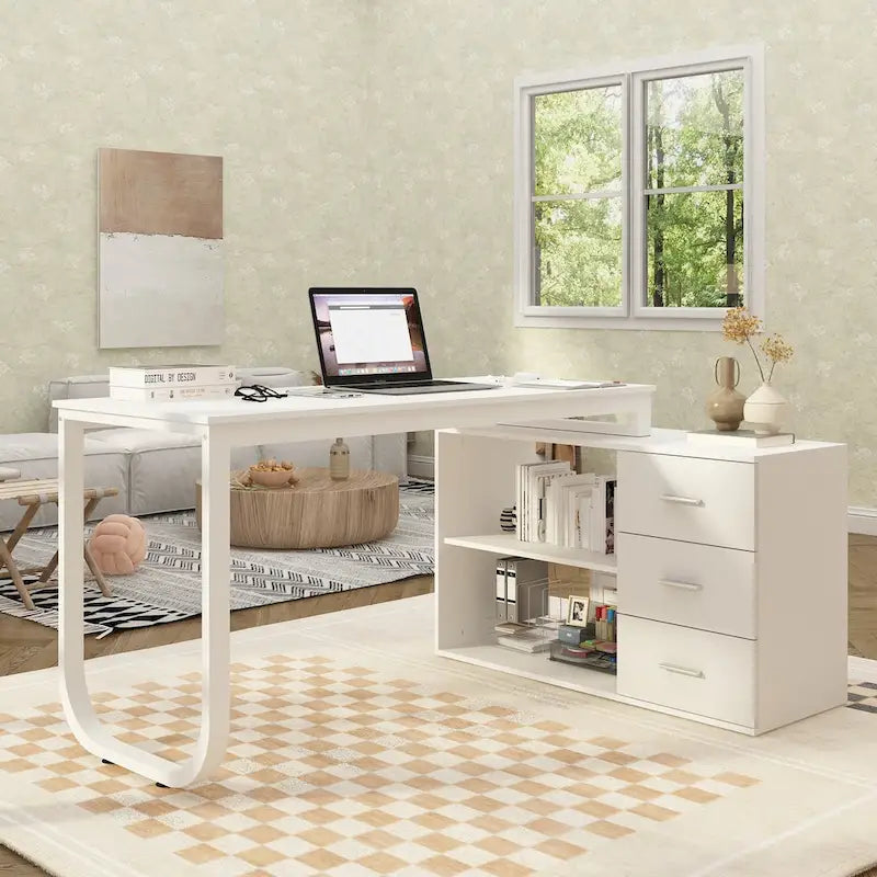 Bureau d'ordinateur d'angle 55 pouces avec rangement et armoire réversible