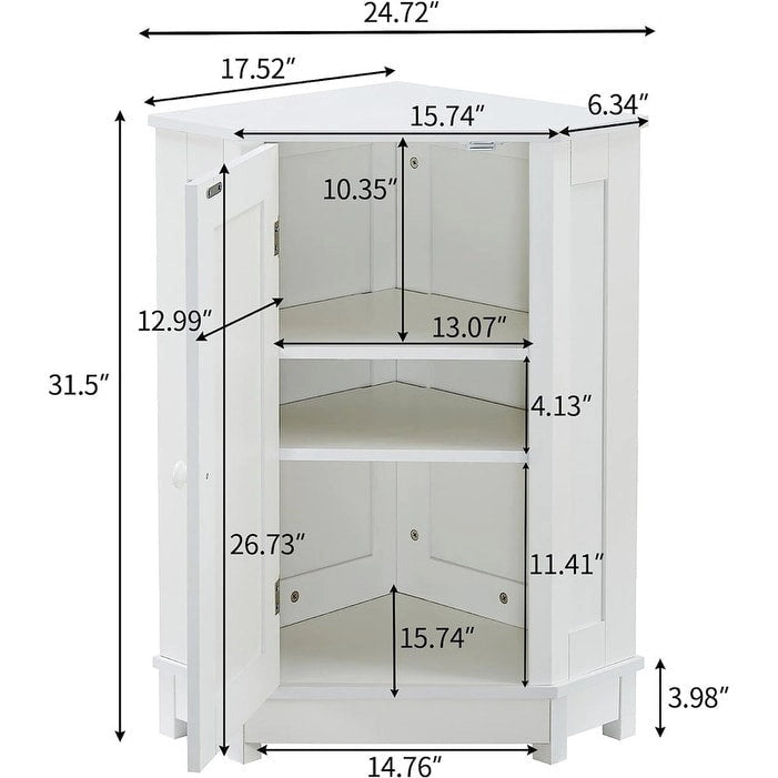 Meuble de rangement d'angle autoportant pour salle de bain avec porte simple et étagères réglables