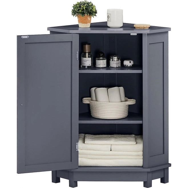Meuble de rangement d'angle autoportant pour salle de bain avec porte simple et étagères réglables