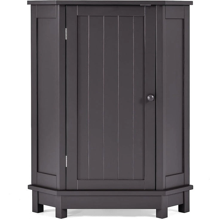 Meuble de rangement d'angle autoportant pour salle de bain avec porte simple et étagères réglables