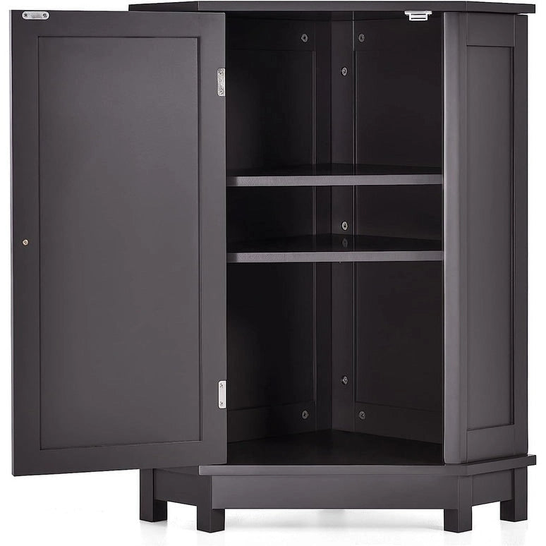 Meuble de rangement d'angle autoportant pour salle de bain avec porte simple et étagères réglables