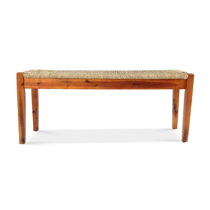 Banc d'intérieur en bois massif et jonc de mer naturel