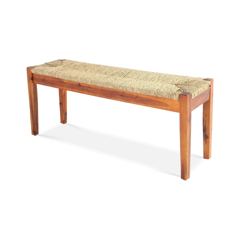 Banc d'intérieur en bois massif et jonc de mer naturel