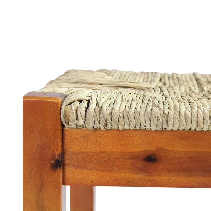 Banc d'intérieur en bois massif et jonc de mer naturel