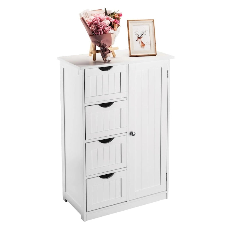 Meuble de salle de bain à porte simple avec 4 tiroirs Blanc