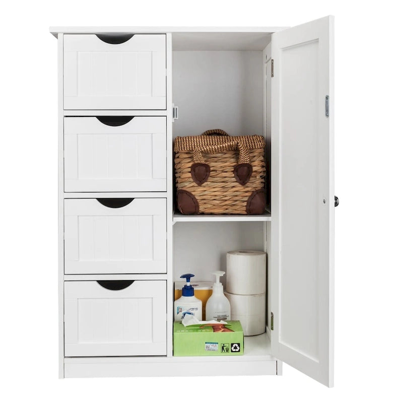 Meuble de salle de bain à porte simple avec 4 tiroirs Blanc