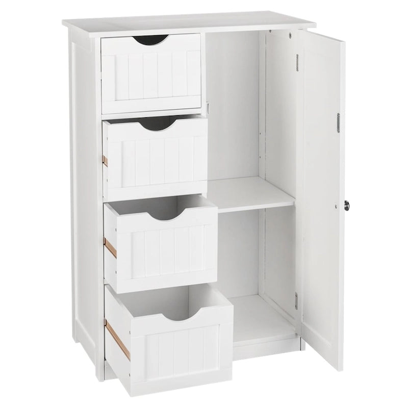 Meuble de salle de bain à porte simple avec 4 tiroirs Blanc