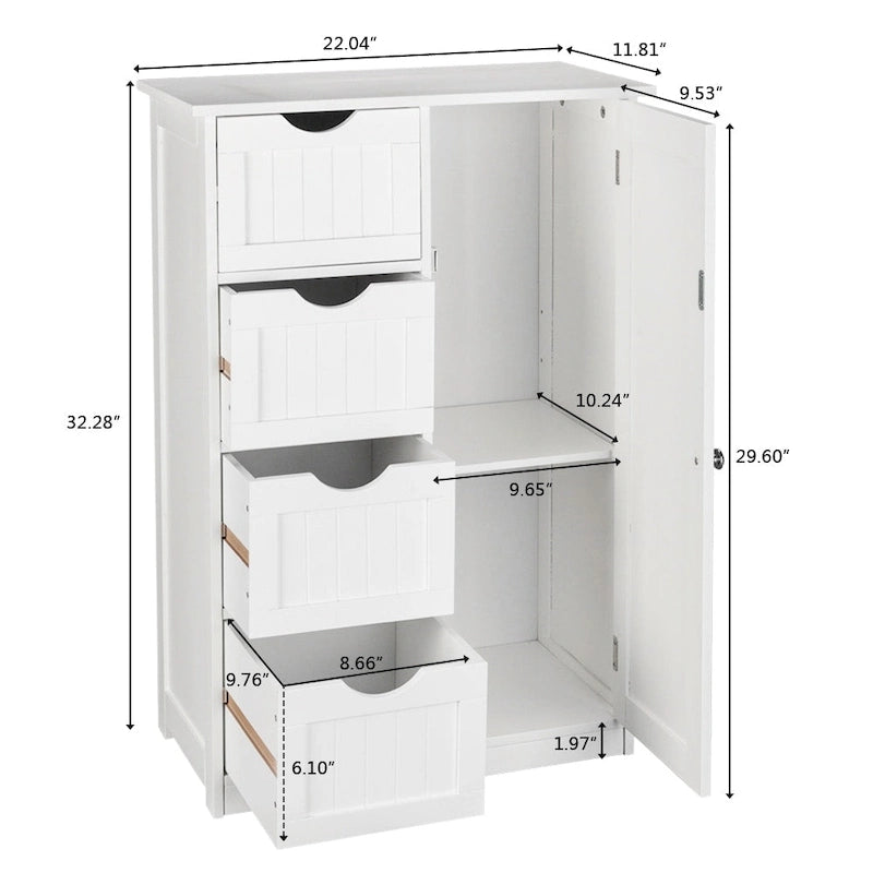 Meuble de salle de bain à porte simple avec 4 tiroirs Blanc