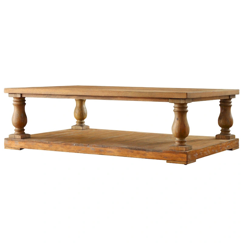 Table basse rustique à balustre de 60 pouces avec étagère de rangement inférieure