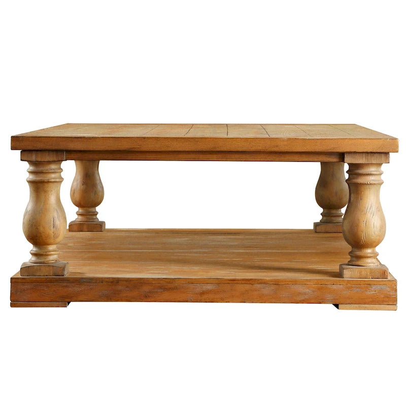 Table basse rustique à balustre de 60 pouces avec étagère de rangement inférieure