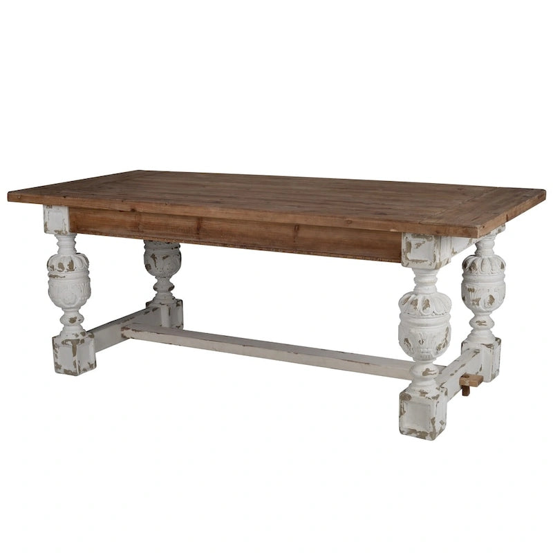 A&B Home Distressed White Wood Base Dining Table
