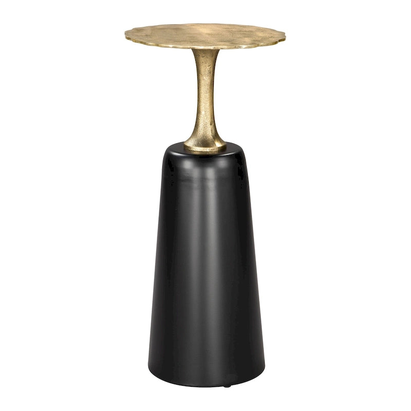 Table d'appoint ronde moderne en métal avec accents dorés et noirs