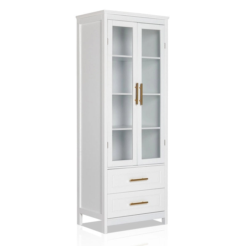 Meuble de rangement haut de salle de bain en MDF blanc avec tiroirs et portes