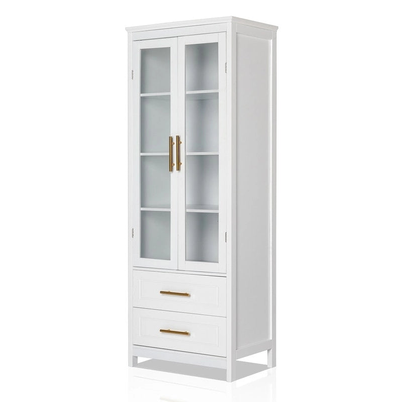 Meuble de rangement haut de salle de bain en MDF blanc avec tiroirs et portes