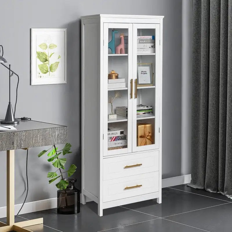 Meuble de rangement haut de salle de bain en MDF blanc avec tiroirs et portes