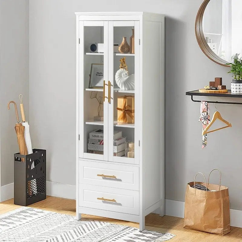 Meuble de rangement haut de salle de bain en MDF blanc avec tiroirs et portes