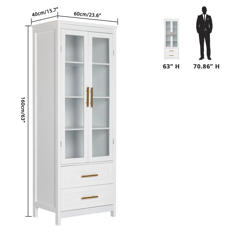 Meuble de rangement haut de salle de bain en MDF blanc avec tiroirs et portes