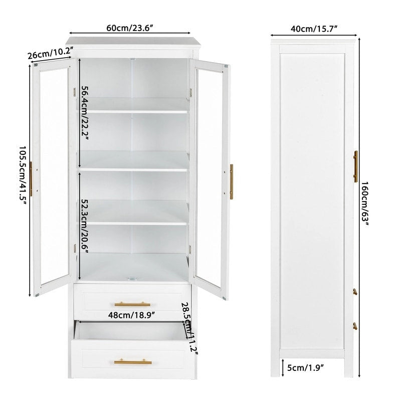 Meuble de rangement haut de salle de bain en MDF blanc avec tiroirs et portes