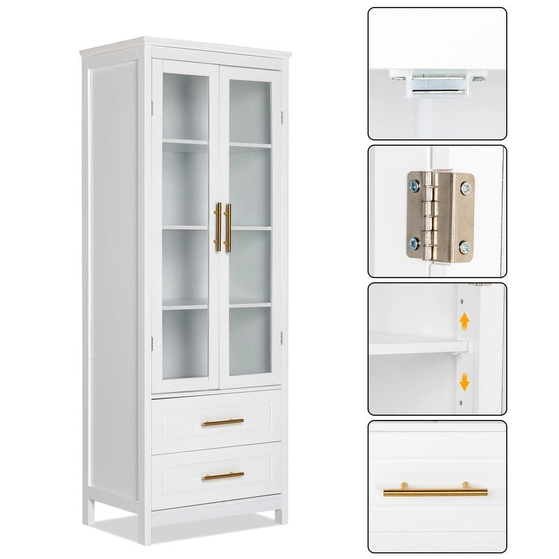 Meuble de rangement haut de salle de bain en MDF blanc avec tiroirs et portes