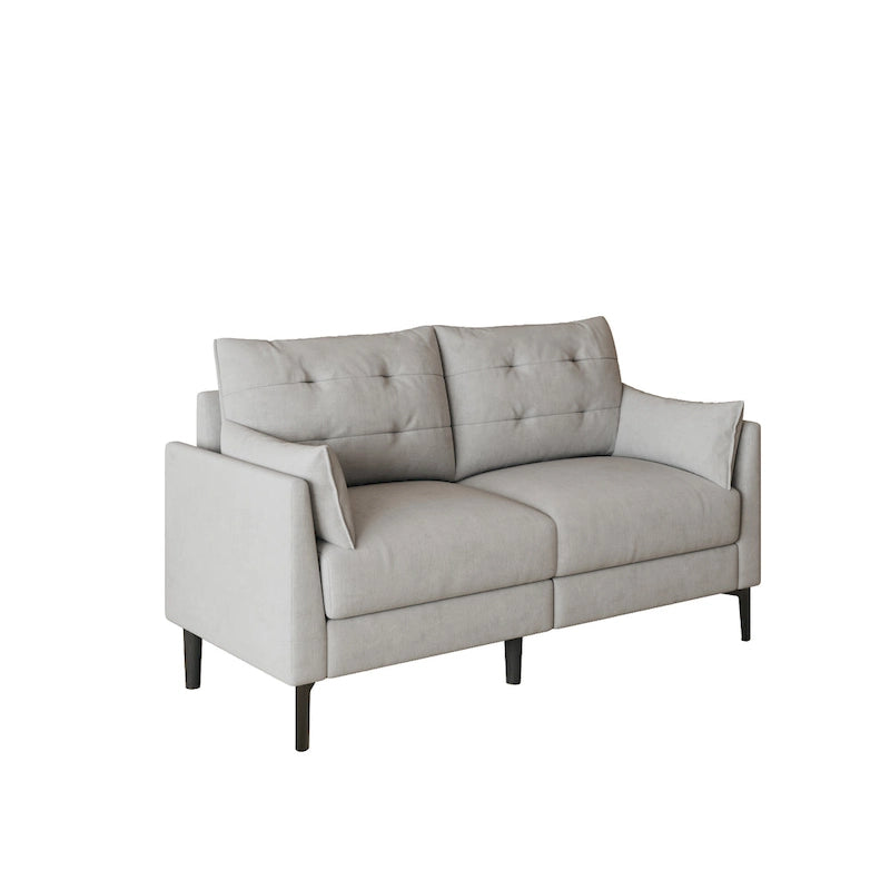 Canapé double gris clair 146 cm en coton et lin avec coussin épais et accoudoirs