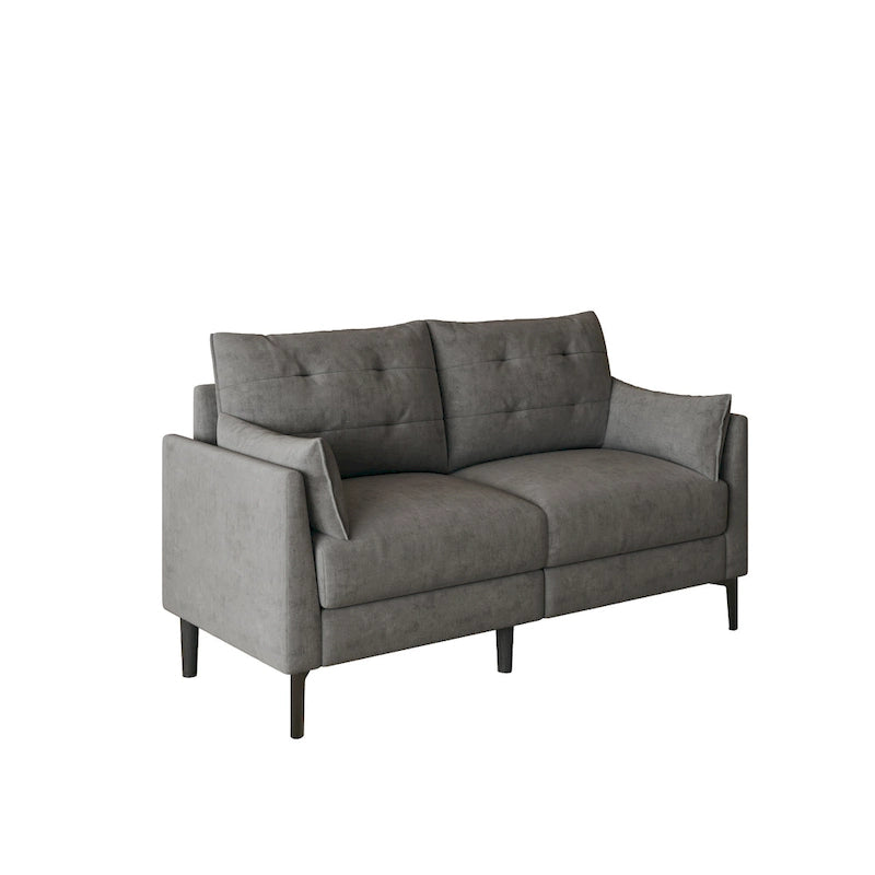 Canapé double gris clair 146 cm en coton et lin avec coussin épais et accoudoirs