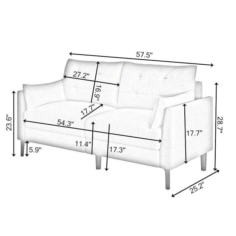 Canapé double gris clair 146 cm en coton et lin avec coussin épais et accoudoirs
