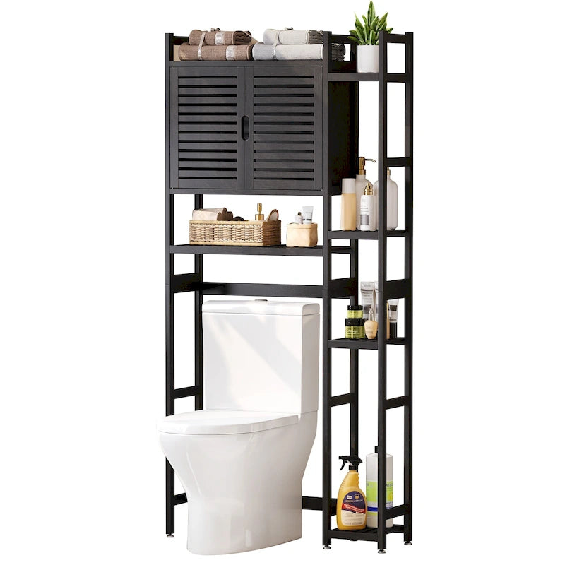 Meuble de rangement de salle de bain en bambou à installer au-dessus des toilettes avec étagère ouverte