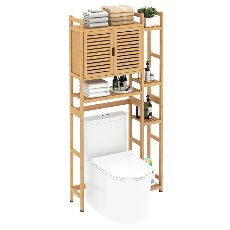 Meuble de rangement de salle de bain en bambou à installer au-dessus des toilettes avec étagère ouverte