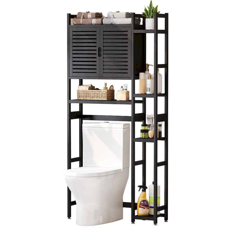 Meuble de rangement de salle de bain en bambou à installer au-dessus des toilettes avec étagère ouverte