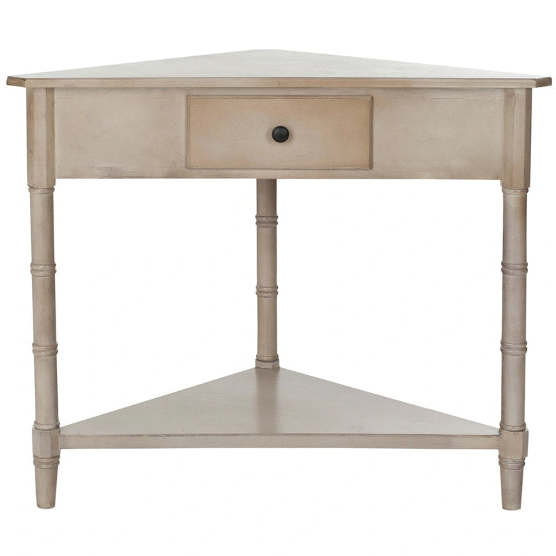 Table d'angle grise avec tiroir et étagère inférieure pour petits espaces