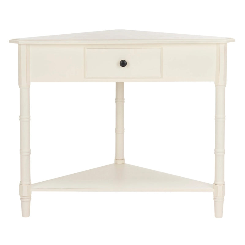 Table d'angle grise avec tiroir et étagère inférieure pour petits espaces