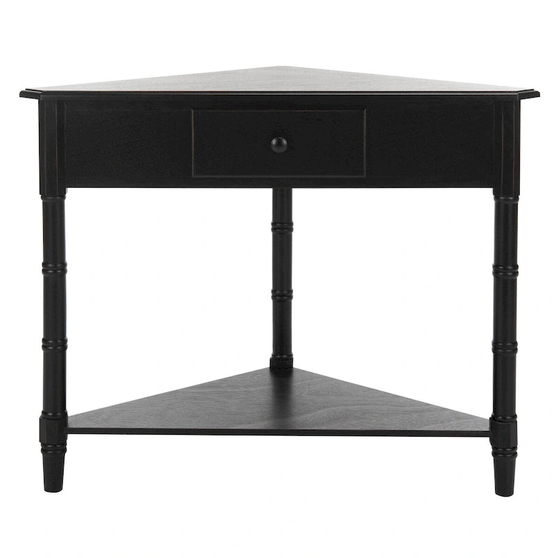 Table d'angle grise avec tiroir et étagère inférieure pour petits espaces