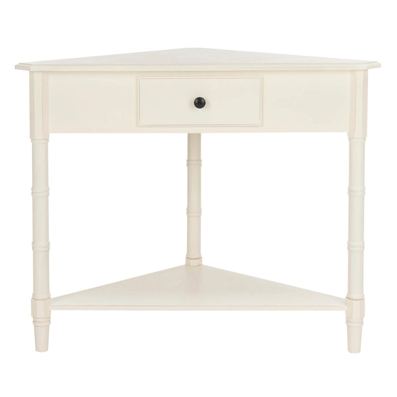 Table d'angle grise avec tiroir et étagère inférieure pour petits espaces