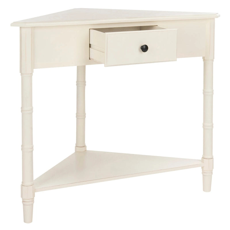 Table d'angle grise avec tiroir et étagère inférieure pour petits espaces