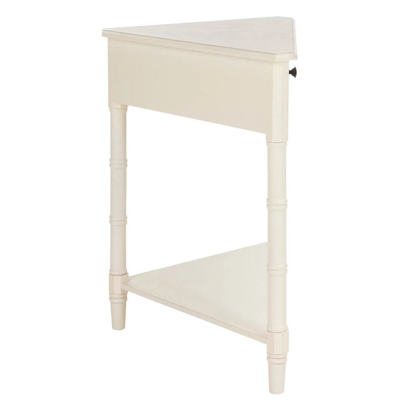 Table d'angle grise avec tiroir et étagère inférieure pour petits espaces