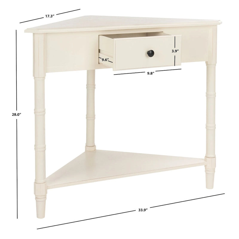 Table d'angle grise avec tiroir et étagère inférieure pour petits espaces