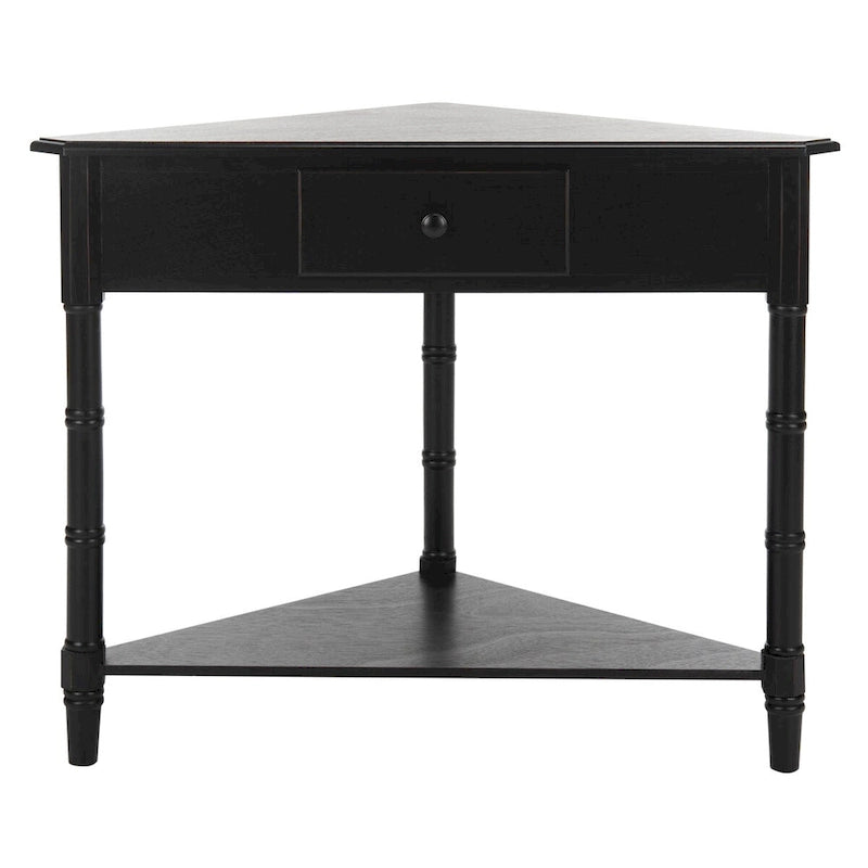 Table d'angle grise avec tiroir et étagère inférieure pour petits espaces