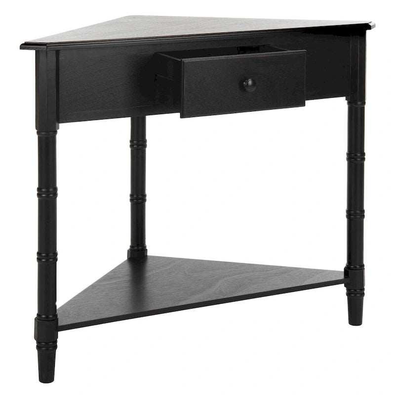 Table d'angle grise avec tiroir et étagère inférieure pour petits espaces