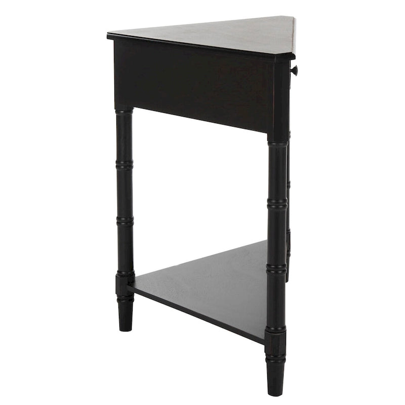 Table d'angle grise avec tiroir et étagère inférieure pour petits espaces